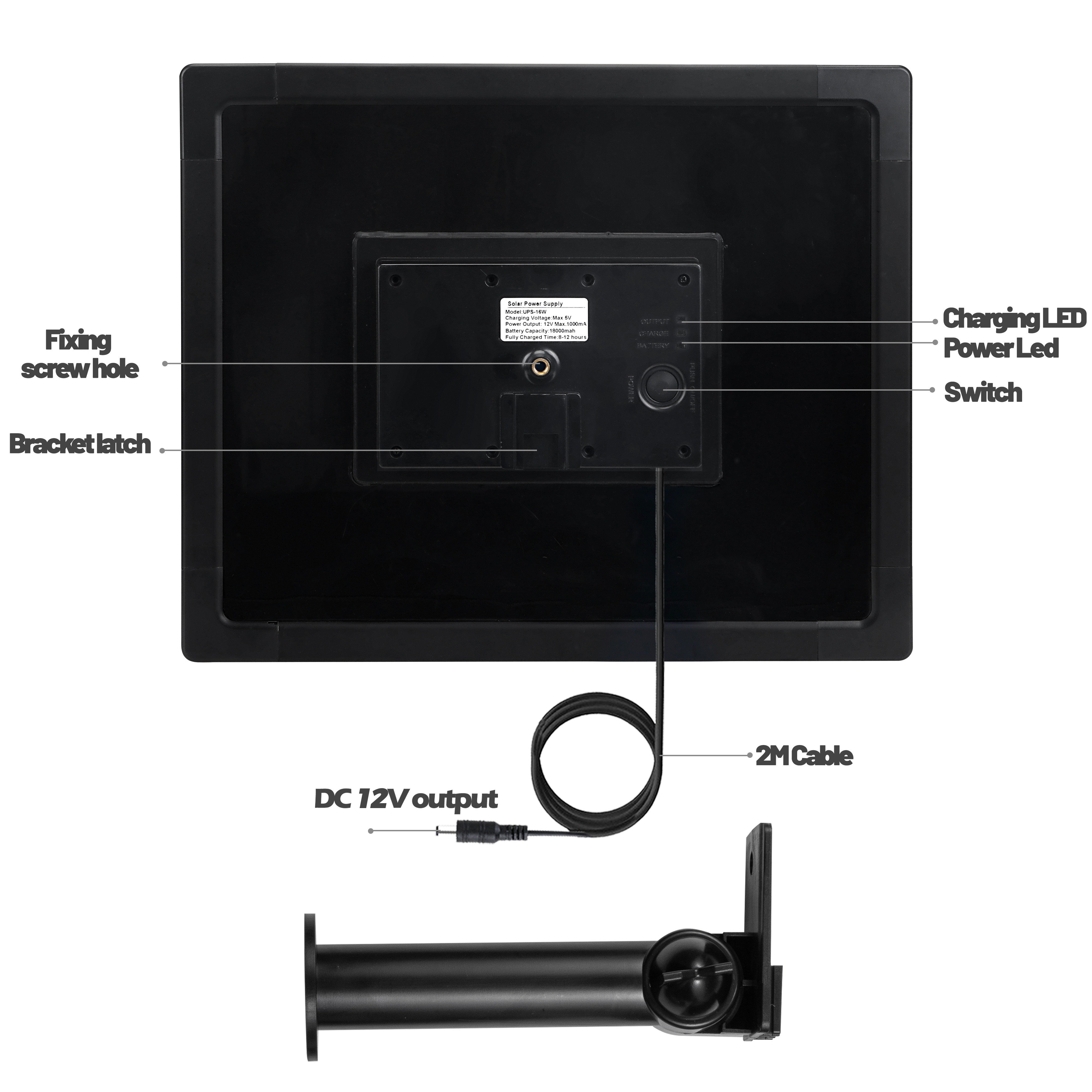 D16R 16W Solar Panel Charger System with Power bank 18650 Battery DC 12V1A Micro USB Type C Plug for LED  Lamp Light OEM factory