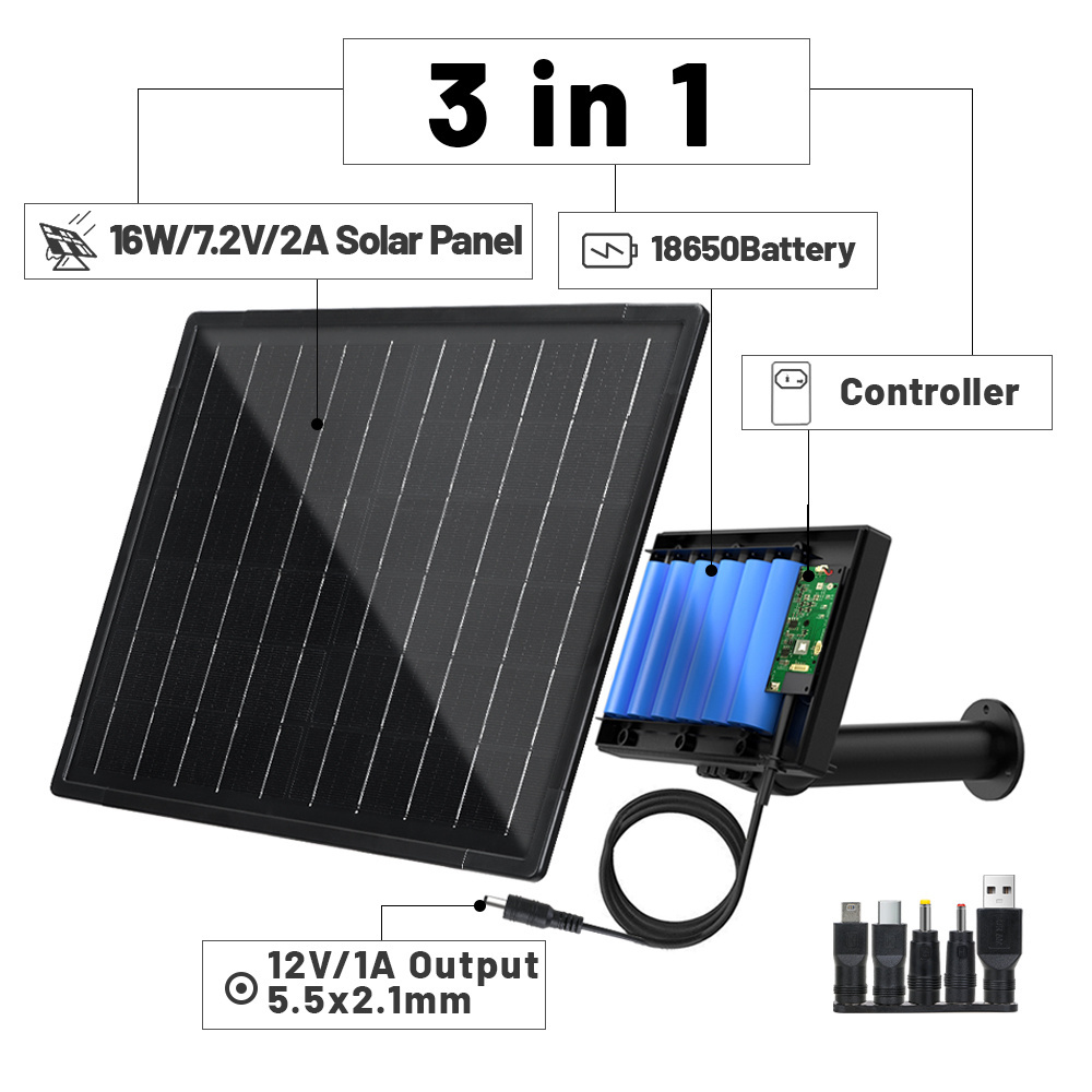 16W portable sunpower solar panel charger for camping trail camera 12V 1A Built In 18000mAh Battery stock solar panel