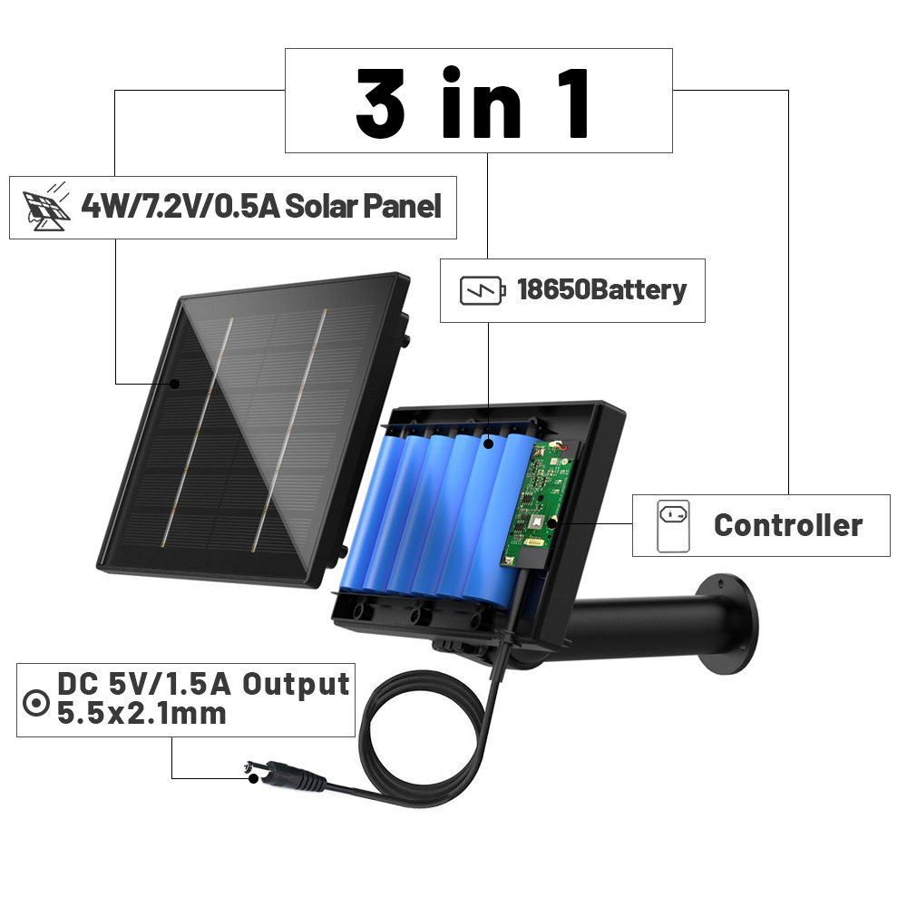 D4 3in1 Solar Power Charger with 18000mAh built in Battery DC 5-6V Output 8w Solar Panel System Mini USB Type-C for trail camera