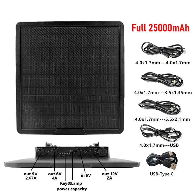 BL25A 3in1 10w Solar Panel Charger for Trail Cameras 5v 6v 9v 12v output volt Solar Cell kits built in 25000mAh  18650 Battery