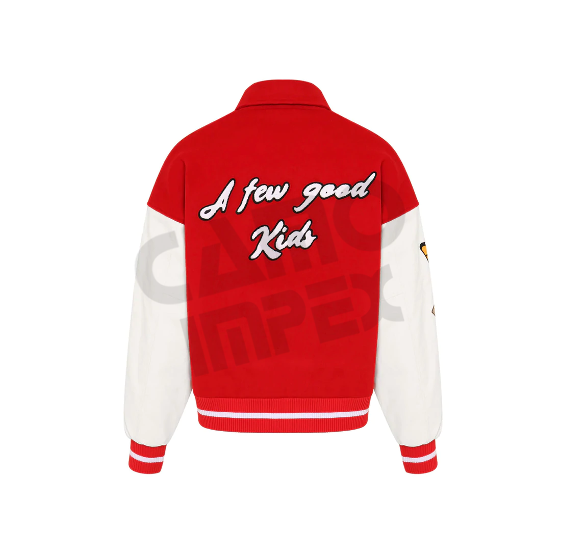 Men Custom 80% Polyester, 10% Polyurethane, 10% Acrylic Elastic Band Comfortable Red Color With Leather Sleeve Varsity jacket