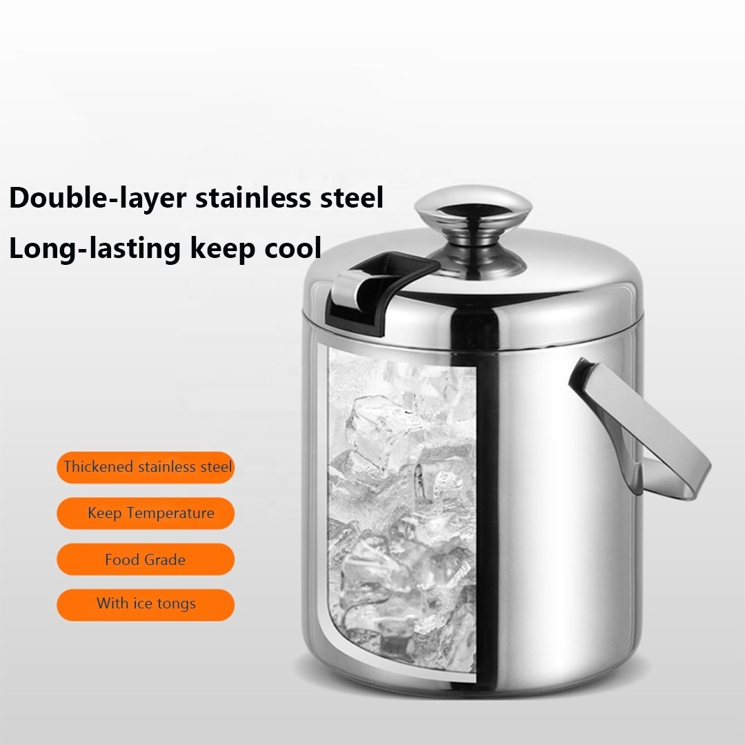 CAMOL Factory Wholesales Ice Bucket Insulated with Tongs and Lids Stainless Steel Double Wall with Strainer for Parties and Bar