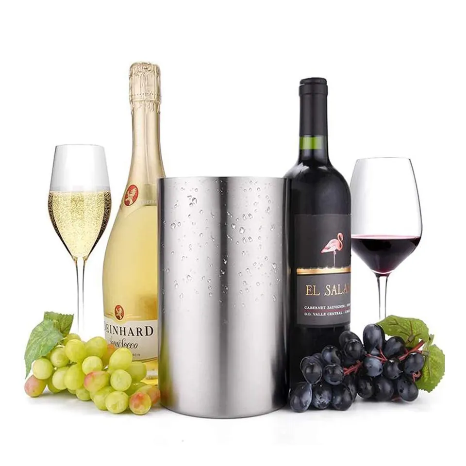 CAMOL FACTORY 1.6L Wine Chiller Bucket Stainless Steel Double Wall Insulated Wine Bottle Cooler Bucket Beer Champagne Ice Bucket