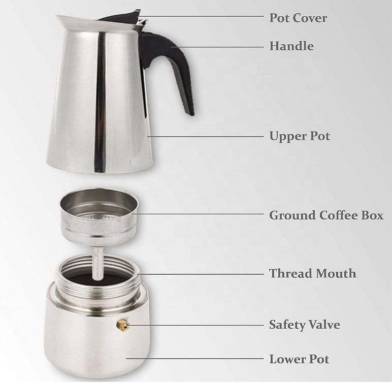 Moka Pot Stovetop Drip Coffee Maker Manufacturer Portable 2/4/6/9/12 Cups Espresso Coffee&Tea Sets Coffee Kettle Stainless Steel