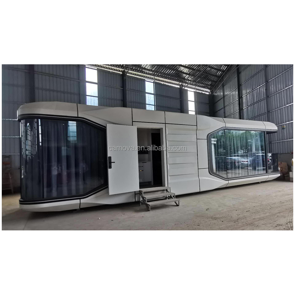 Factory Tempered Glass Prefab House Mobile Foldable Tiny Modern Capsule Cabin Hotel Container House