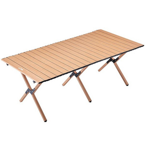 OEM Customized Ultralight Roll Wood  Camping Kitchen Table And Stools Foldable Aluminium Outdoor Camping Table And Chair Set