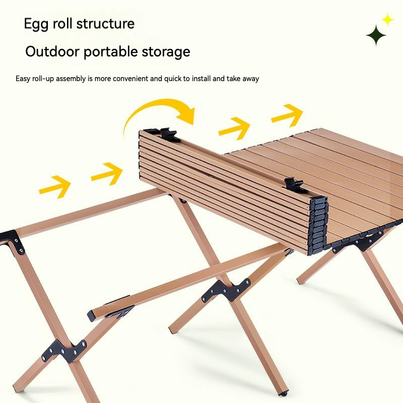 OEM Customized Ultralight Roll Wood  Camping Kitchen Table And Stools Foldable Aluminium Outdoor Camping Table And Chair Set