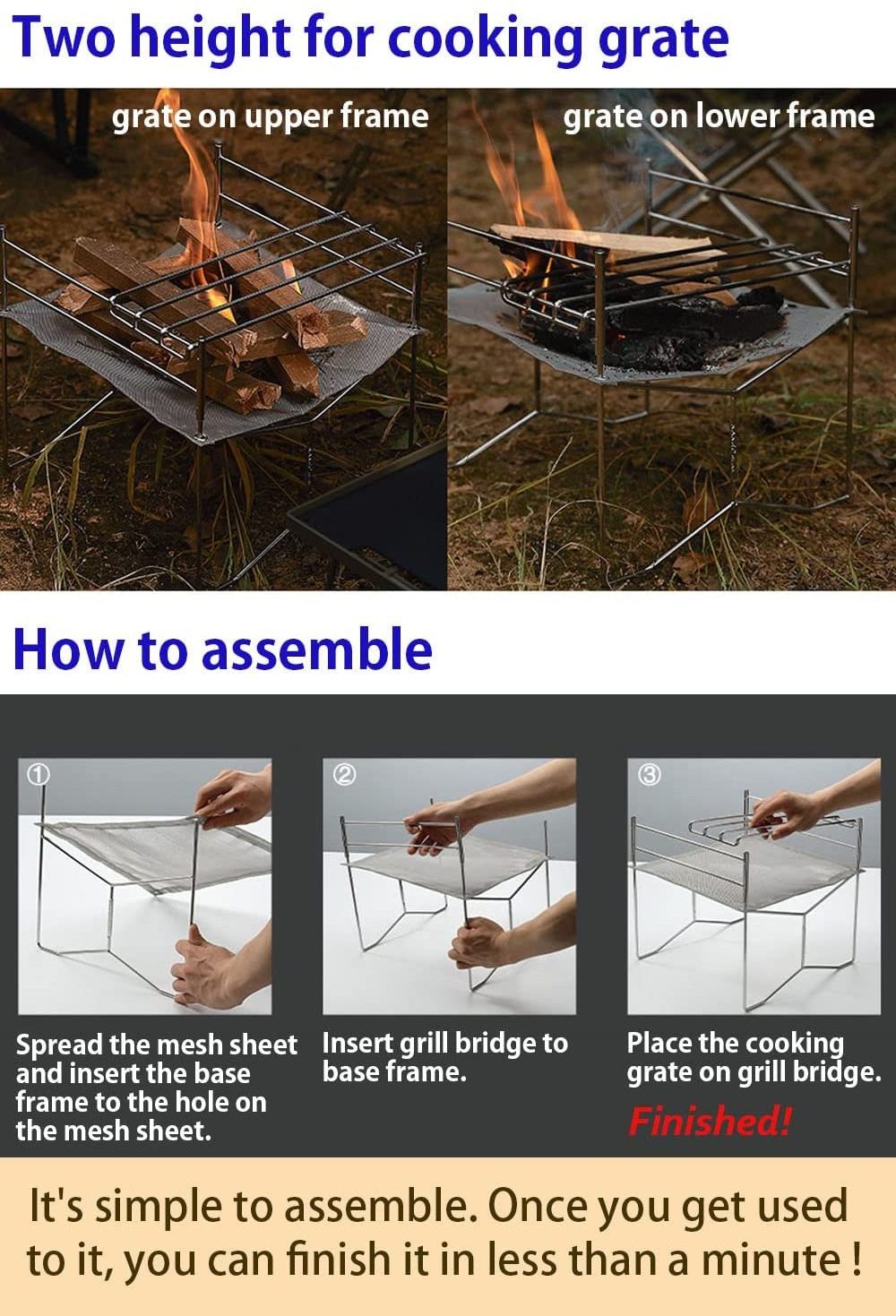 33.5*28*3.5cm Solo-202 Stainless Steel Fireplaces Bonfire Campfire Pit Camping Foldable Outdoor Mesh Fire Pit