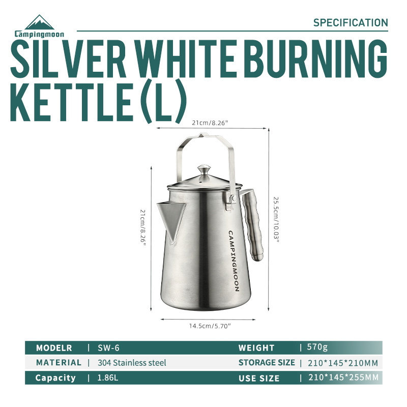 Campingmoon Outdoor Camping Durable Boiling Kettle Portable Large Capacity Stainless Steel BBQ Boil Kettle