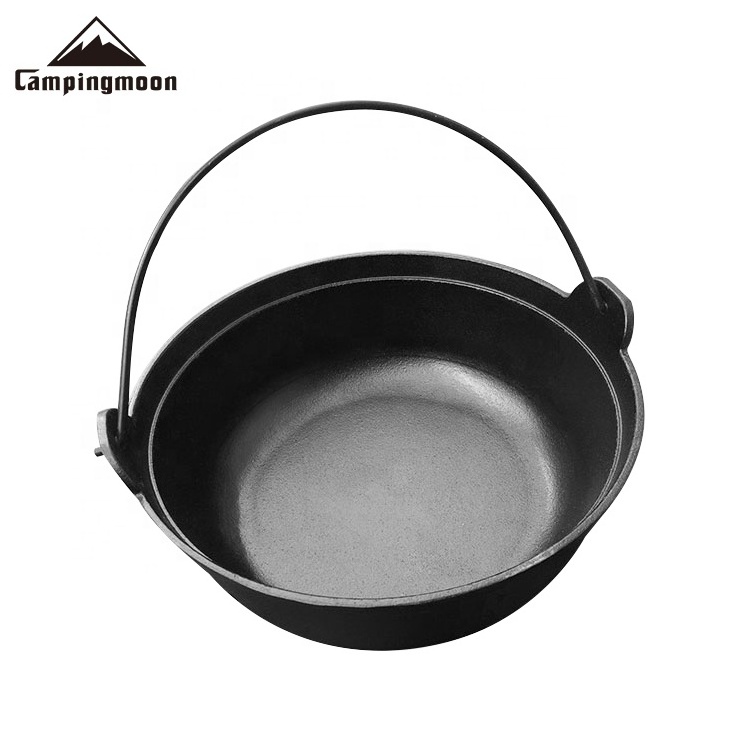 Campfire Cookware Hanging Pot Camping Grill Outdoor Cooking Pot Cast Iron Soup Pot With Wooden Lid