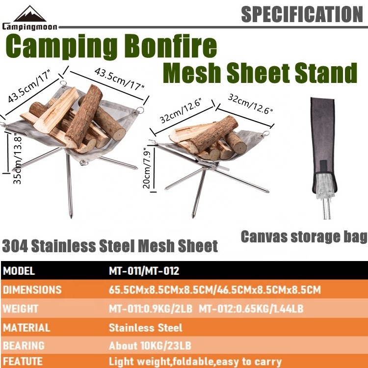 CAMPINGMOON Stainless Steel Lightweight Mesh Stove Fire Rack With Folding Outdoor Fire Pit For Outdoor Camping Barbecue