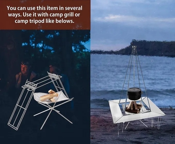 CAMPINGMOON Stainless Steel Lightweight Mesh Stove Fire Rack With Folding Outdoor Fire Pit For Outdoor Camping Barbecue