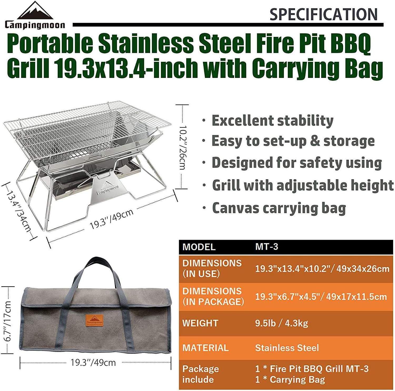 Camping Barbecue Cooking Hiking Camping fire pit Portable Stainless Steel  Grill portable outdoor stainless steel BBQ GRILL