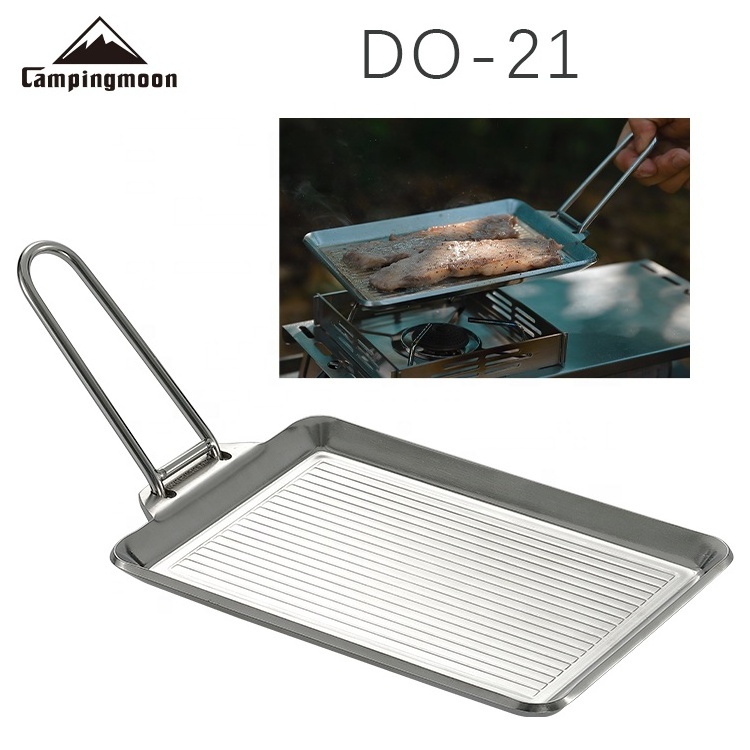 DO-21/DO-2117 Hot Sell Outdoor Stainless Steel Roasting Pan Nonstick Frypan Reversible Griddle Bbq Grill Pan With Cover