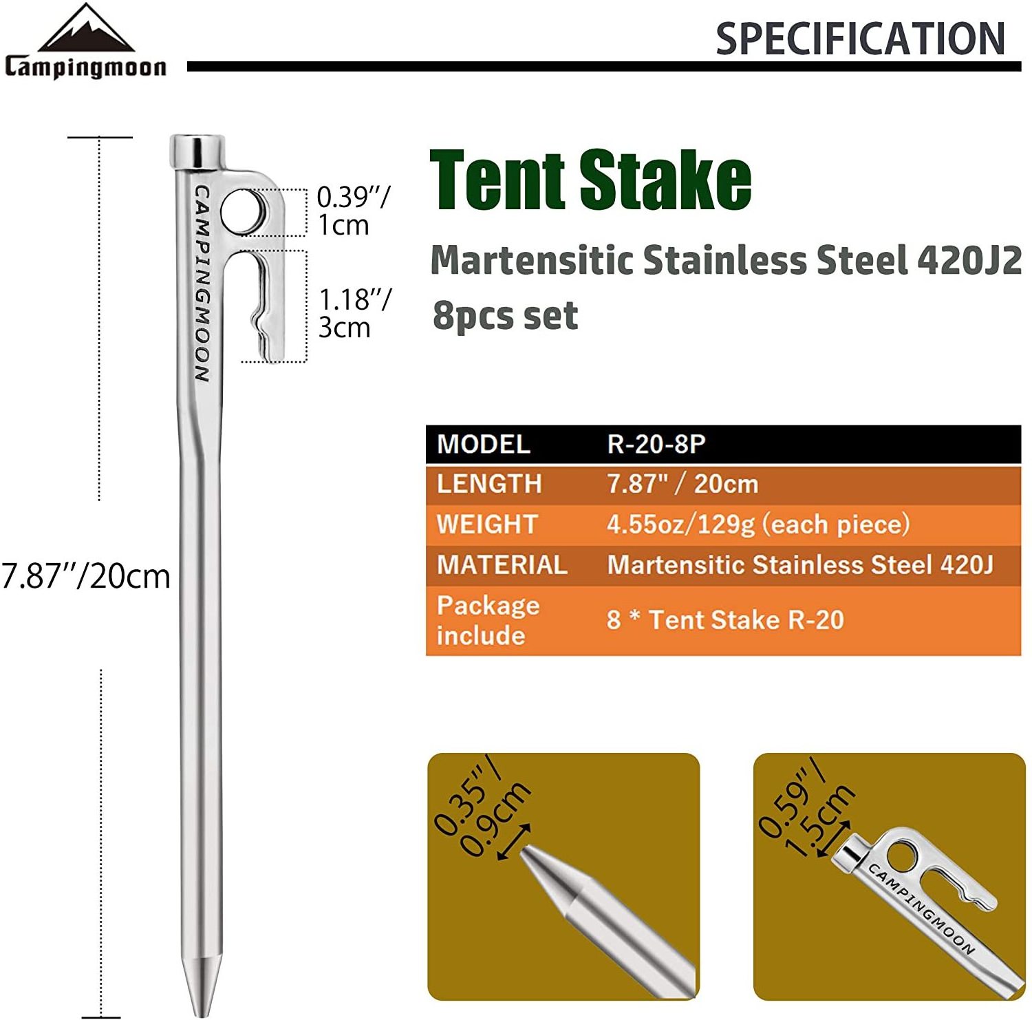 High strength Camping Accessories Kits Outdoor Tent Nails Stainless Steel Outdoor Camping Hiking Tent Peg