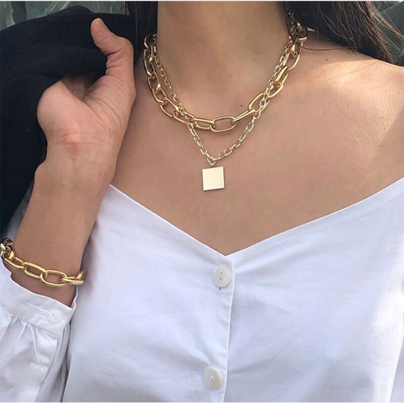 2020 Design Fashion Stainless Steel Gold Plated Chunky Link Necklaces OT Clasp Trendy Oval Big Chain Necklace Jewelry for Women