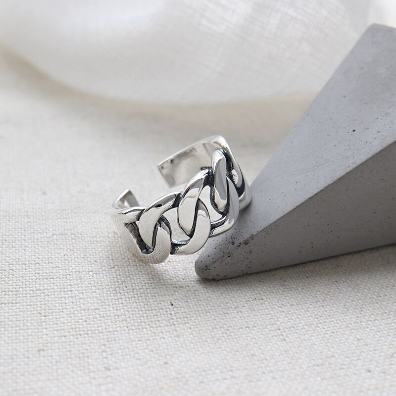 Fashion retro thick chain opening 925 sterling silver adjustable rings s925 ring