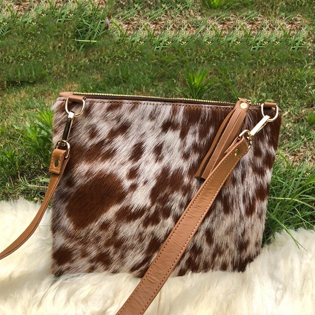 Personalized Cow Hair Pattern Purse Crossbody Leather Handbags Brown Cowhide Bag Lightweight Clutch Purse