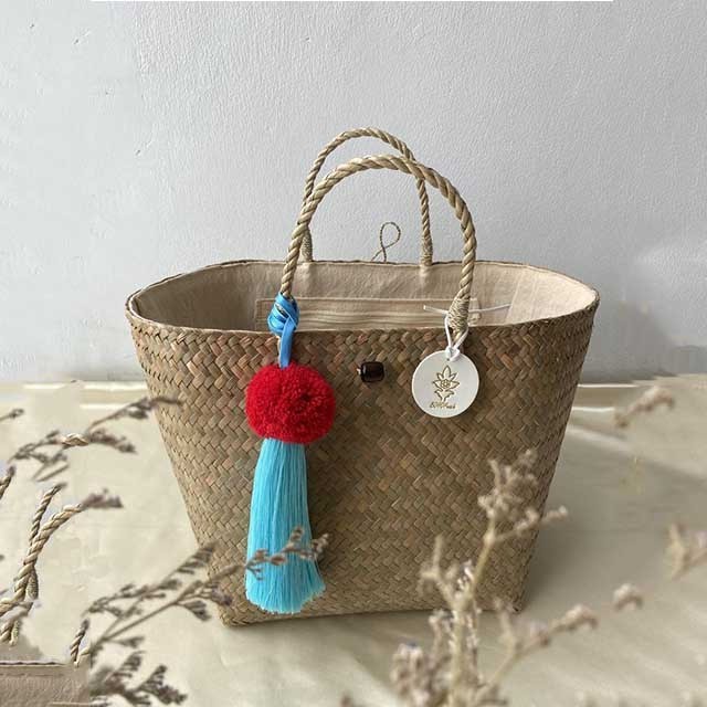 Plain Pom Pom Straw Bag Wholesale Summer Wicker Beach Tote Customized Bride Straw Beach Bags with Tassel