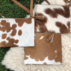 Personalized Cow Hair Pattern Purse Crossbody Leather Handbags Brown Cowhide Bag Lightweight Clutch Purse