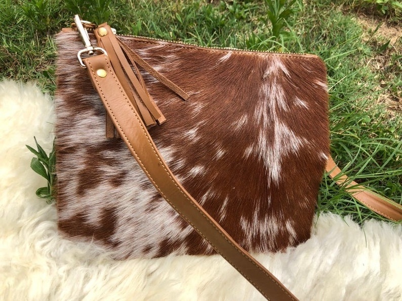 Personalized Cow Hair Pattern Purse Crossbody Leather Handbags Brown Cowhide Bag Lightweight Clutch Purse