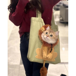 Little Lion Cat Bag Cartoon Exposed Cotton Canvas Shoulder Bags for Dogs, Small Pets Outgoing Handbags Pet Backpack Carry Bags