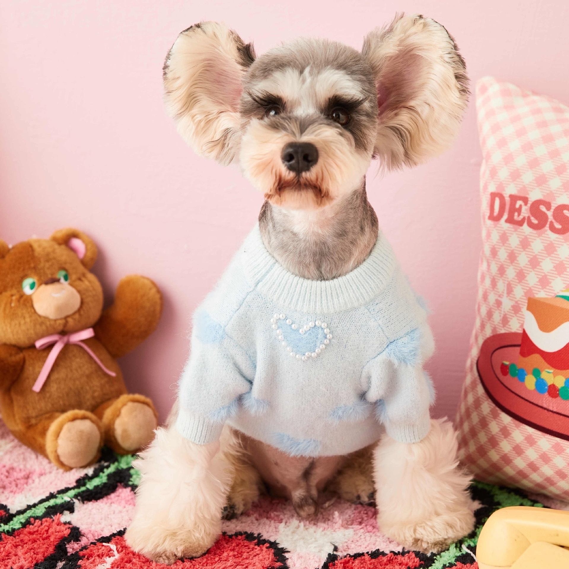 2024 custom blue cute pet sweaters love heart pattern pet knit jumper dog cat pullover sweater