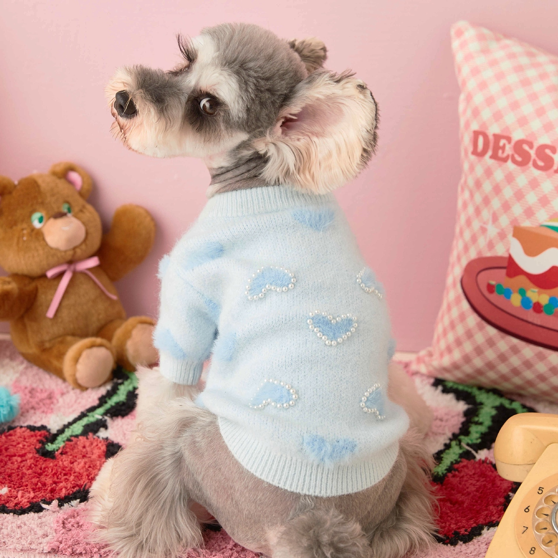 2024 custom blue cute pet sweaters love heart pattern pet knit jumper dog cat pullover sweater