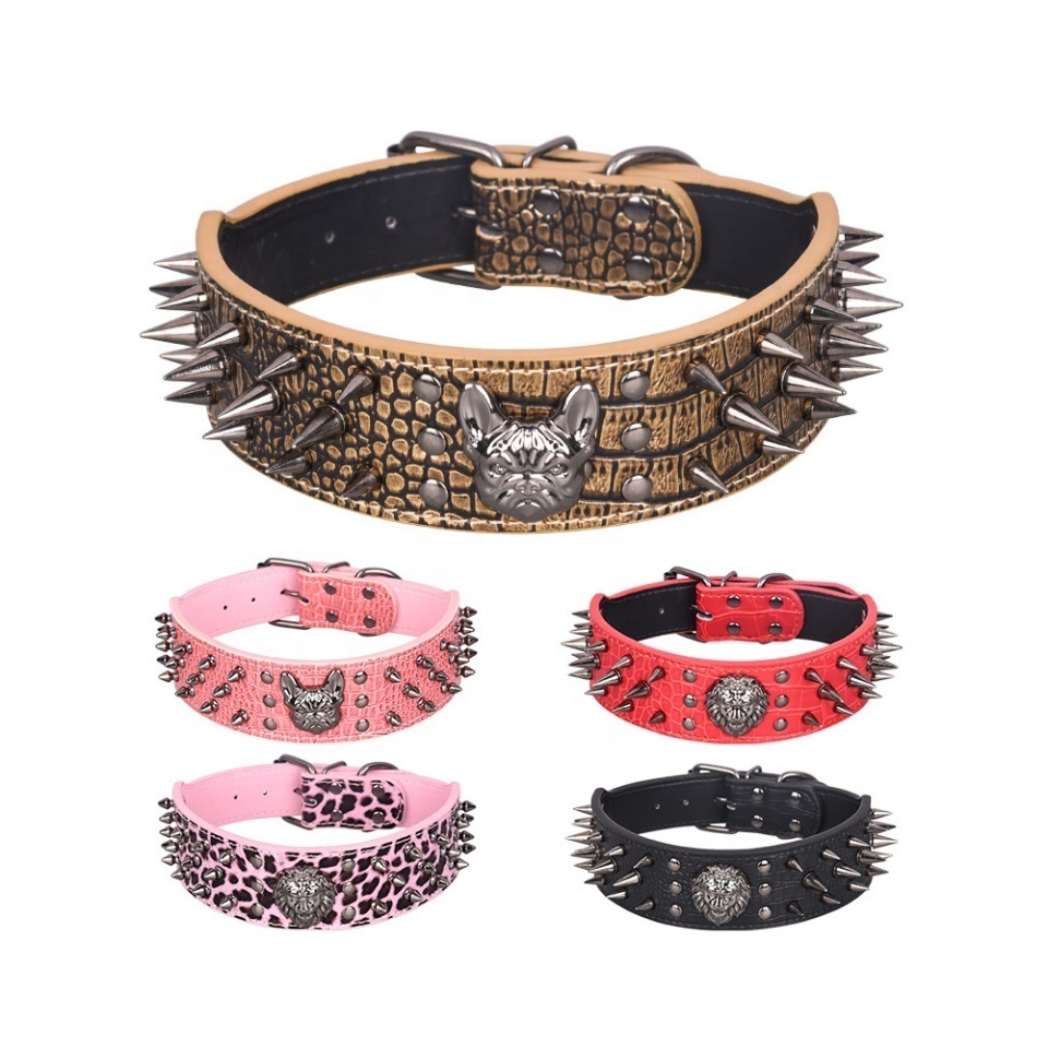 Custom wholesale pet collar domineering cool dog collar with spikes medium large rivet anti-bite design collar