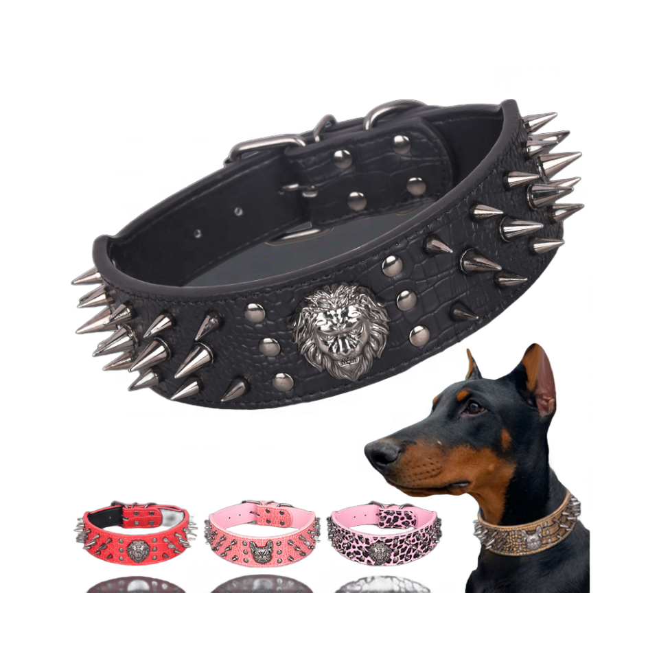 Custom wholesale pet collar domineering cool dog collar with spikes medium large rivet anti-bite design collar