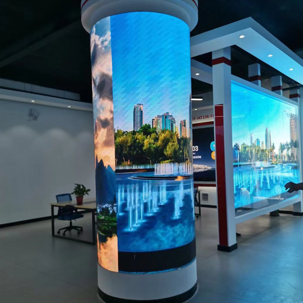 4K Indoor Flexible Cylindrical Led Single Sign Display Column Custom Expo Curved Advertising Screen For Pillar Circular Ledwall