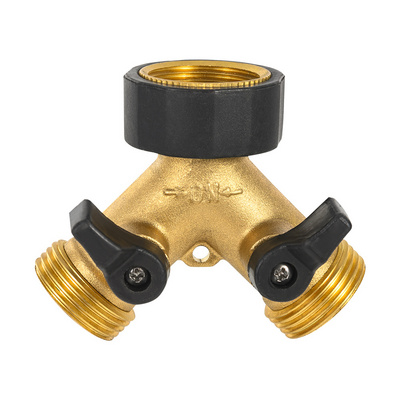 Brass Garden Hose Splitter 2 Way,Hose Y Splitter 3/4 Inch Heavy Duty Brass Hose Connector Tap Splitter, Hose Spigot Adapter 2 V