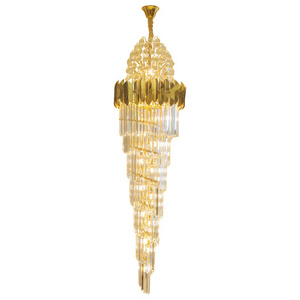 Modern Luxury Indoor Gold Large Round Stairwell Hanging Lighting For Hotel Lobby Staircase Crystal Chandeliers