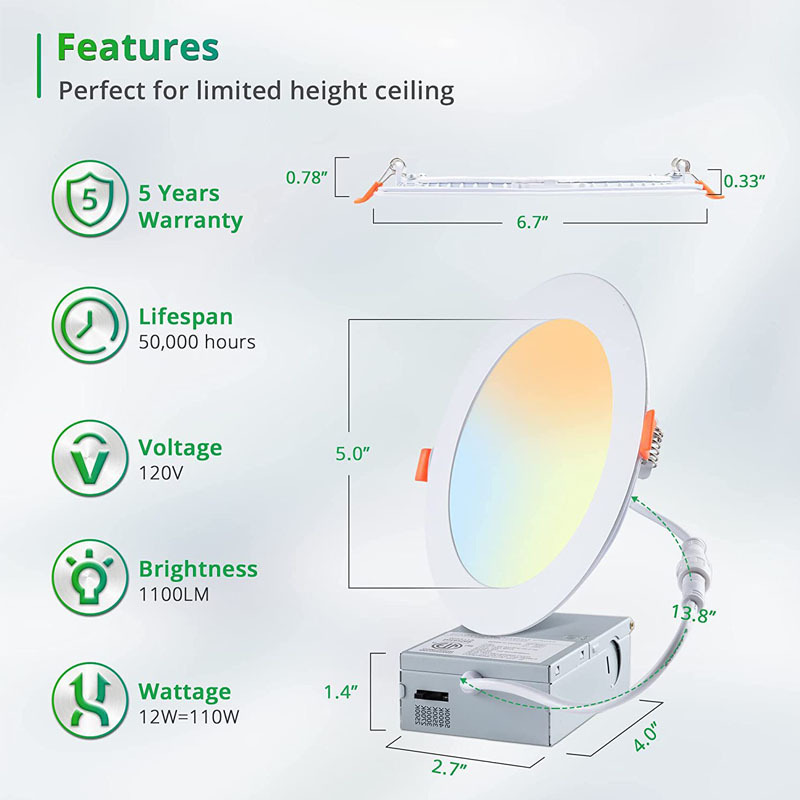 Factory Direct Sale Energy Star 4 inch IP65 No Flicker Anti-glar Recessed 9w 12w 15w Ultra Slim Led Downlights