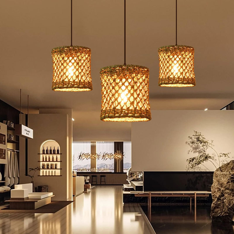 High Quality Natural Material Rattan Lampshade Woven Vintage Rattan Lampshade Home Pendant Lights Natural Wholesale Bamboo Items