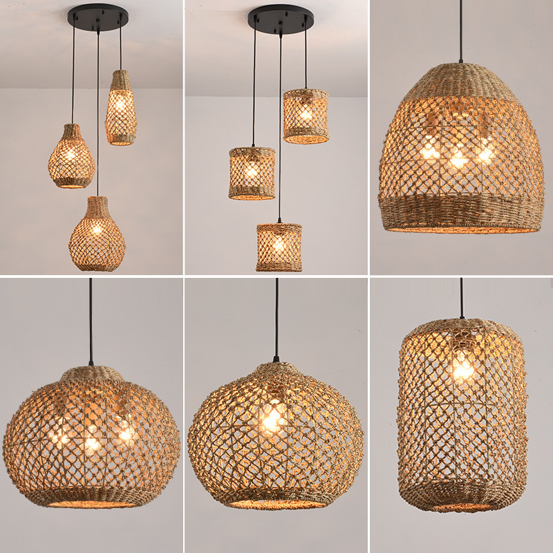 High Quality Natural Material Rattan Lampshade Woven Vintage Rattan Lampshade Home Pendant Lights Natural Wholesale Bamboo Items