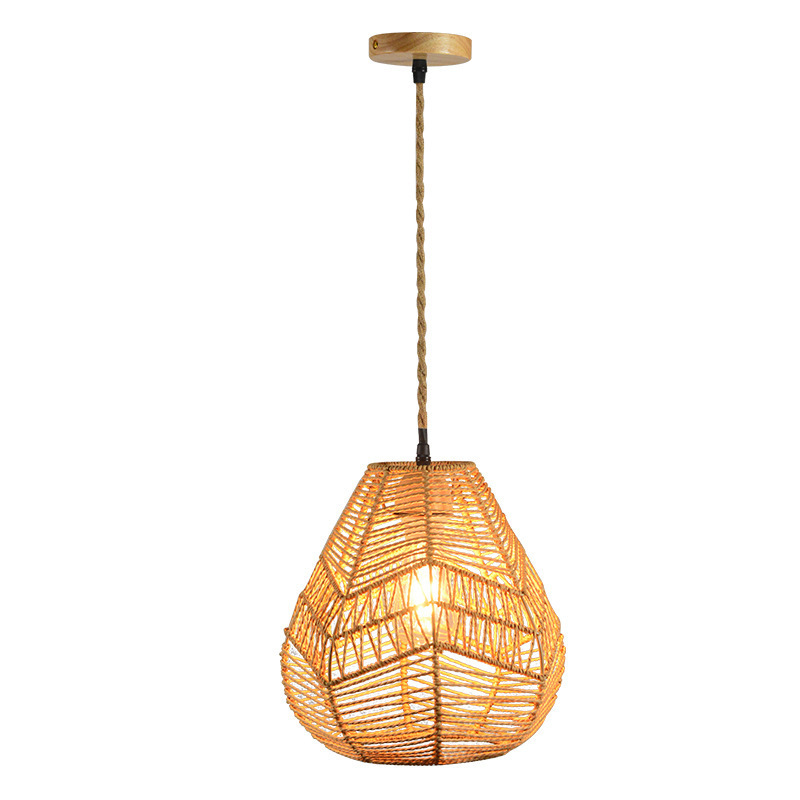 Creative Hemp Pendant Lamp Natural Rattan Pendant Light Restaurant Bamboo Hanging Light Wicker Ceiling Chandelier Lamp