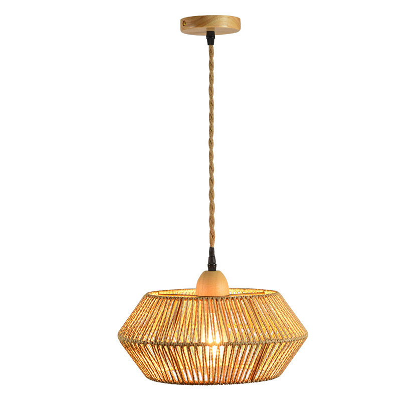 Creative Hemp Pendant Lamp Natural Rattan Pendant Light Restaurant Bamboo Hanging Light Wicker Ceiling Chandelier Lamp