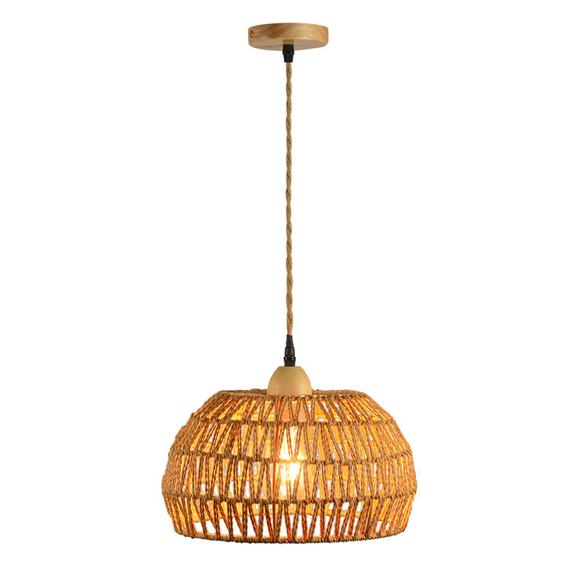 Creative Hemp Pendant Lamp Natural Rattan Pendant Light Restaurant Bamboo Hanging Light Wicker Ceiling Chandelier Lamp