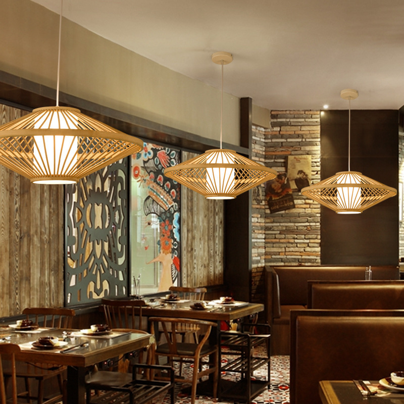 modern industrial nordic rustic designer restaurant chandelier dining led kitchen bamboo woven globe single pendants light