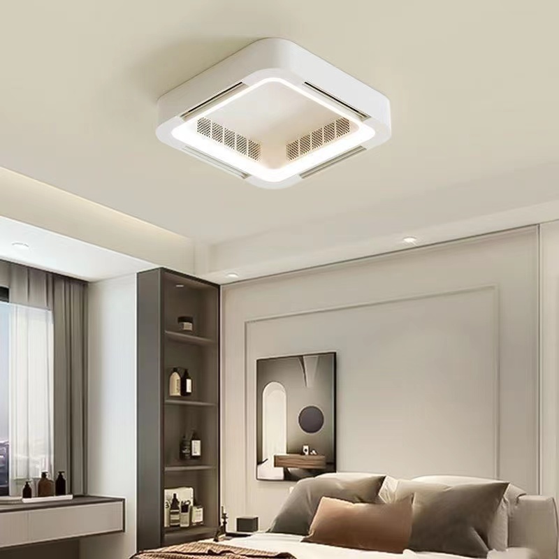 Modern Simple Ceiling Lamp without Vane Blade Less Ceiling Box Fan Remote Control Square Bladeless Ceiling Fan LED 90 Gold K