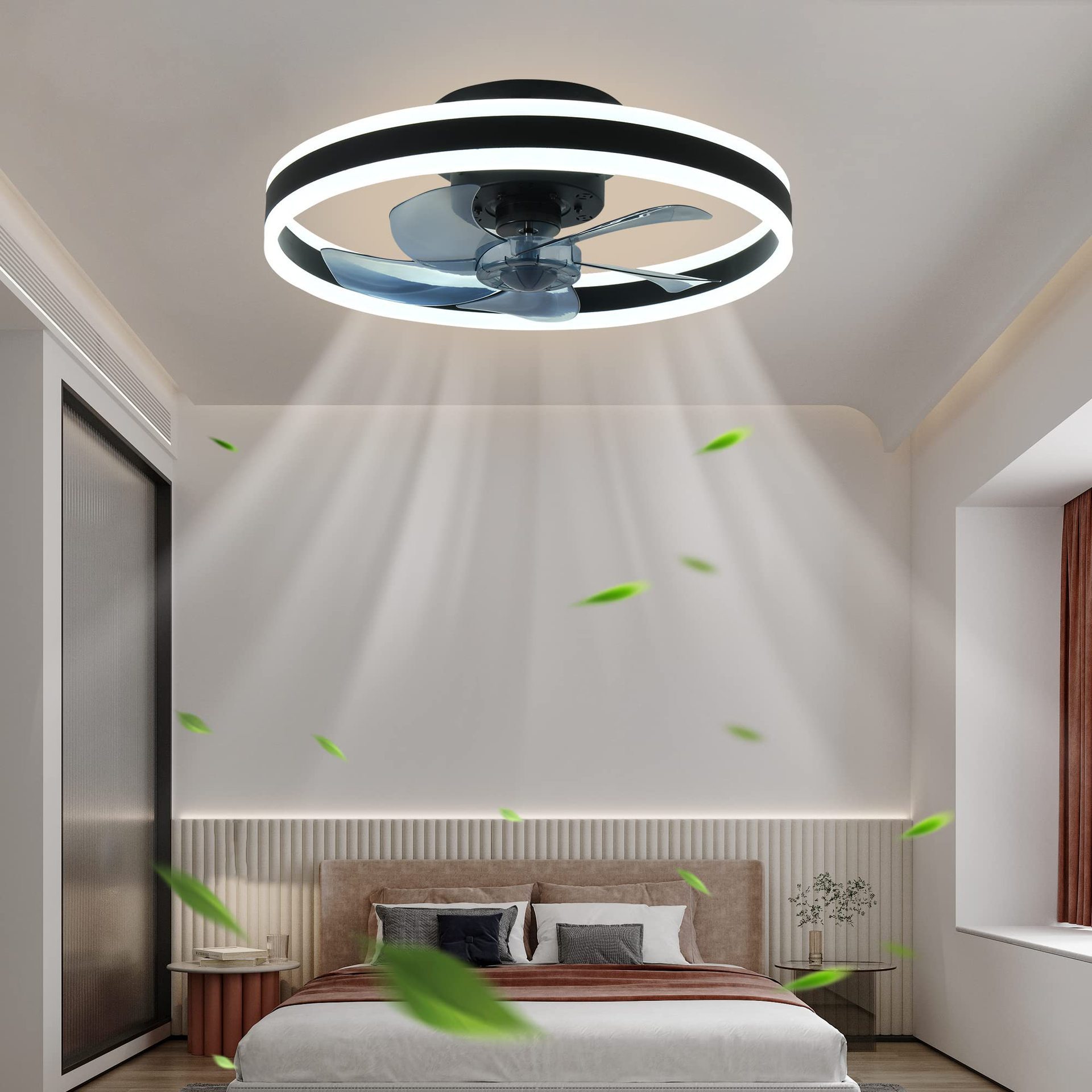 Modern Indoor Ceiling Fan LED Black 50 Bedroom Plastic 97 80 ABS Plastic Dimmable Led Light Flush Mount Bedroom Ceiling Fan 5000