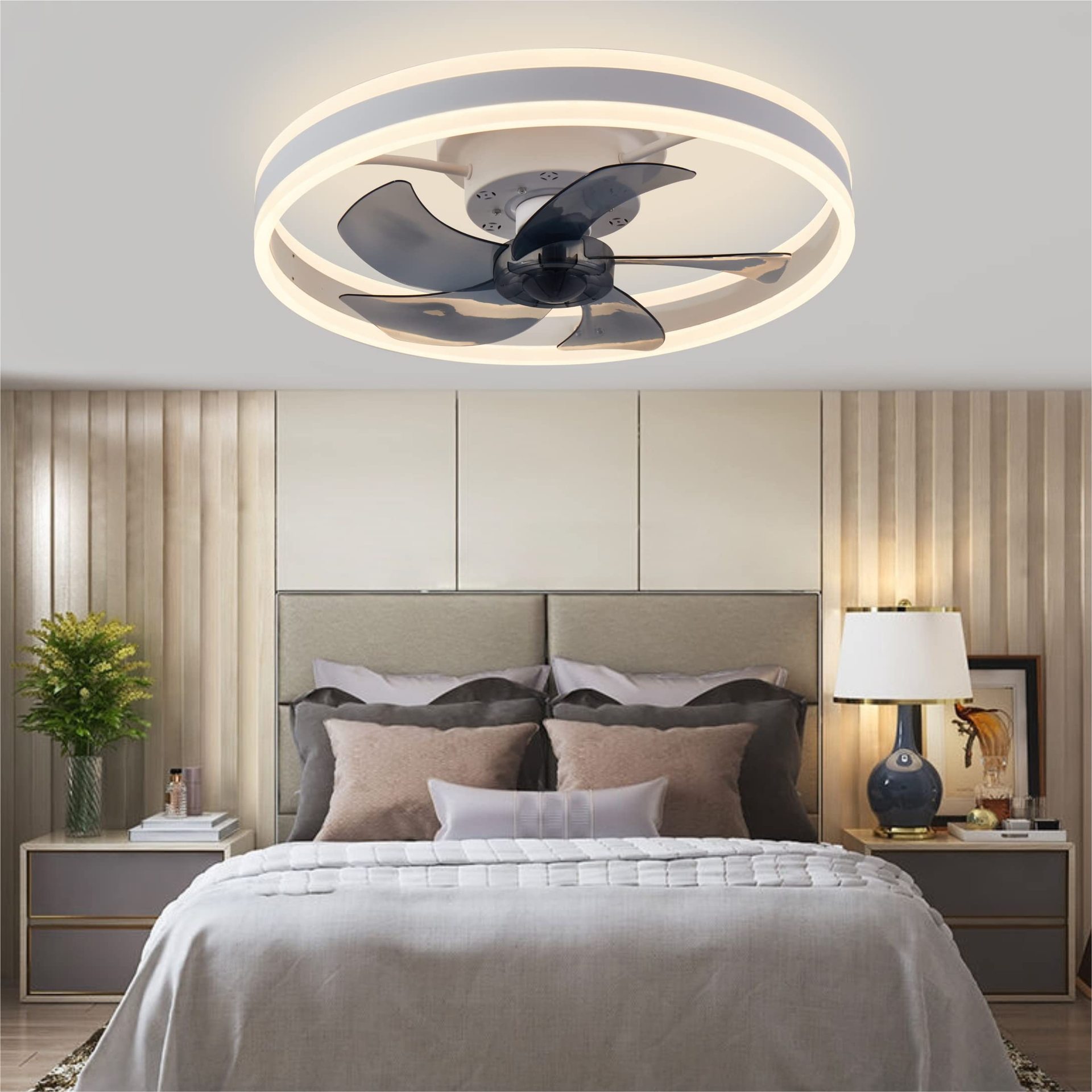 Modern Indoor Ceiling Fan LED Black 50 Bedroom Plastic 97 80 ABS Plastic Dimmable Led Light Flush Mount Bedroom Ceiling Fan 5000