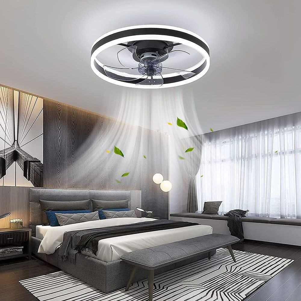 Modern Indoor Ceiling Fan LED Black 50 Bedroom Plastic 97 80 ABS Plastic Dimmable Led Light Flush Mount Bedroom Ceiling Fan 5000