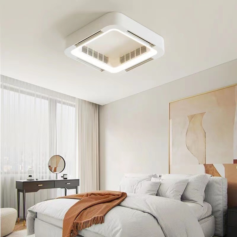 Modern Simple Ceiling Lamp without Vane Blade Less Ceiling Box Fan Remote Control Square Bladeless Ceiling Fan LED 90 Gold K