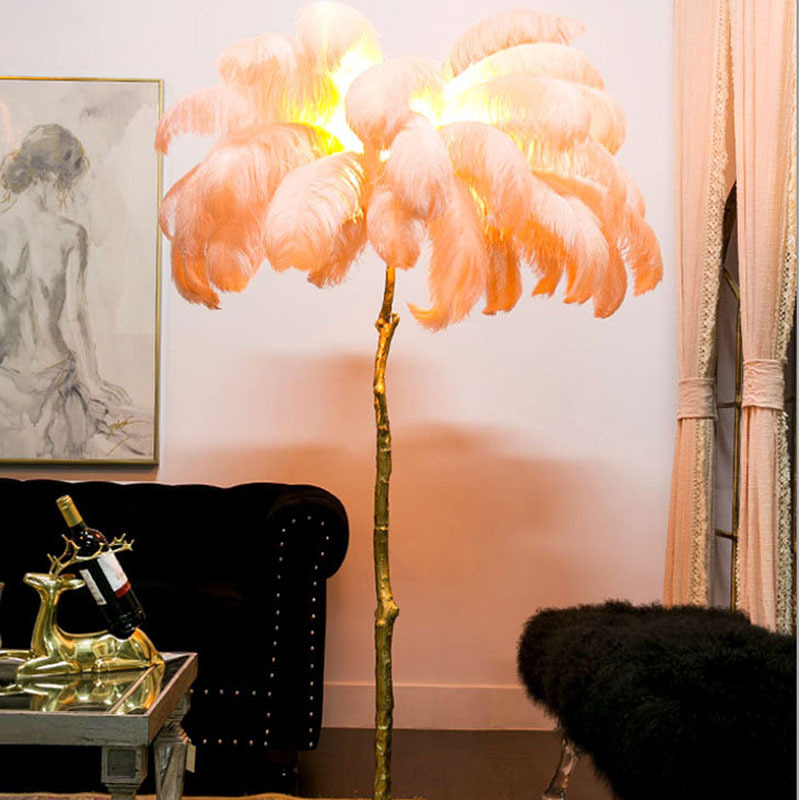 Top Sales Modern Decor Metal Ostrich Feather Standing Light Bedside Indoor Corner Decor Led Feather Modern Floor Lamp