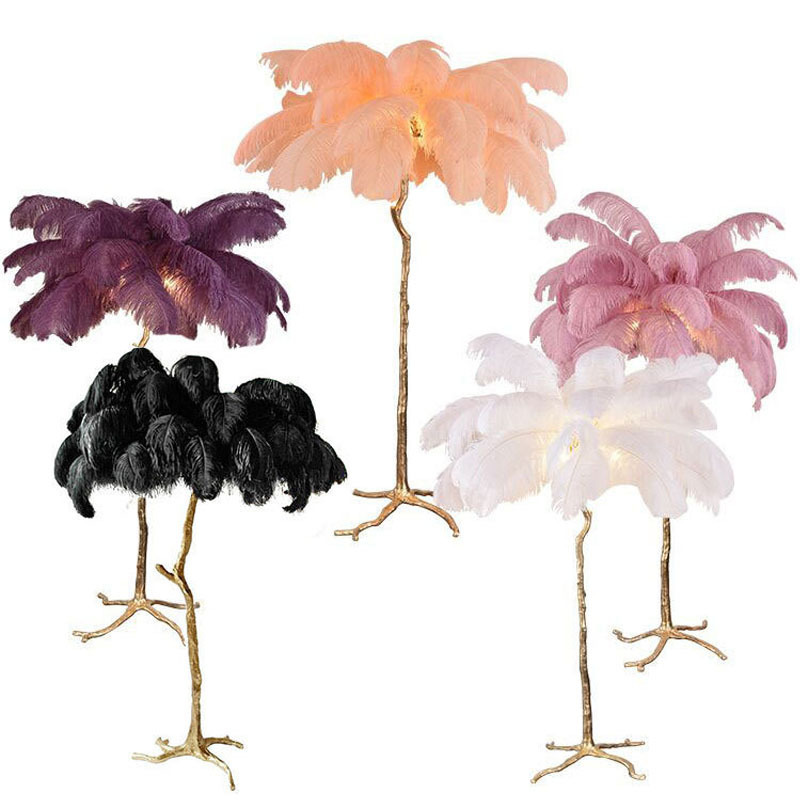 Top Sales Modern Decor Metal Ostrich Feather Standing Light Bedside Indoor Corner Decor Led Feather Modern Floor Lamp