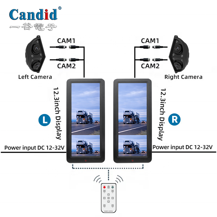 12.3 inch HD electronics mirror rear view monitors with dual cameras