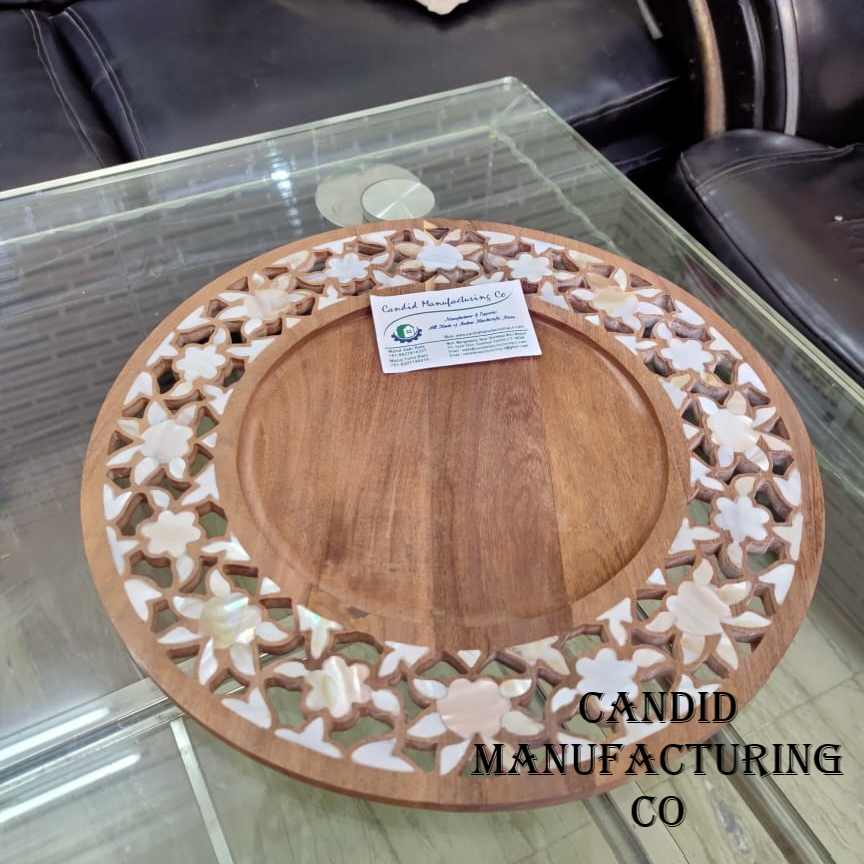 New Arrival Design In Wooden Serving Tray With Mother Of Pearl Inlaid Charge Plate Mother of Pearl Serving Tray