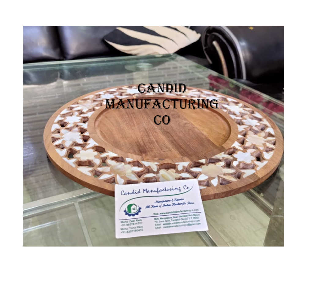 New Arrival Design In Wooden Serving Tray With Mother Of Pearl Inlaid Charge Plate Mother of Pearl Serving Tray